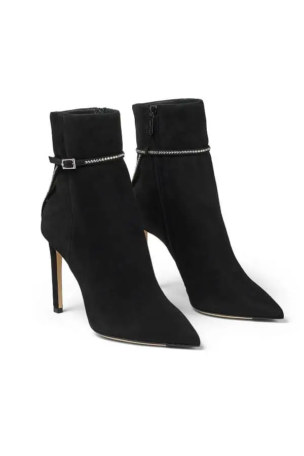 immy Choo LEILLE 100 Suede Ankle Boots with Crystal Trim