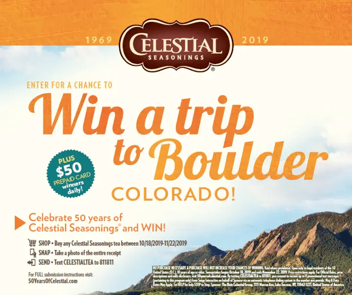 Celestial Seasonings Tea Sweepstakes: Win A Trip To Boulder, Colorado